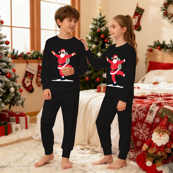 CUZIBR Toddler Boys Girls Christmas Pajamas Loungewear Set Long Sleeve Crew Neck Tops And Pants 2 PC Santa Claus Graphic Funny Fall Nightwear,Black,4-5 Years