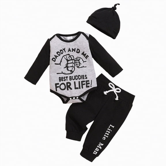 kpoplk 3Pcs Newborn Baby Boy Coming Home Outfit Romper Farm New Little Farmer Long Sleeve Tops Pants Set Hat Fall Clothes Size 6-9 Months,a12-Grey