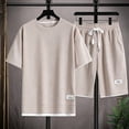 thumbnail image 4 of Hearthz Men's 2 Piece Short Sets Waffle Knit Men Short Sleeve Shirt and Shorts Set Workout Short Sleeve Summer Tracksuits Casual Set Beige M, 4 of 5