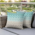 thumbnail image 3 of Outdoor Pillow Covers 24x24 Set of 2, Turquoise Brown Waterproof Patio Throw Pillow Covers for Couch Sofa Chair, Gradient Geometric Stripes Chevron Wave Decorative Pillowcases for Throw Pillows, 3 of 9