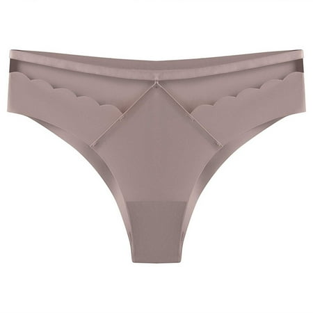Virmaxy Women s Seamless Cheeky Panties Low-waist Alluring Cotton Ice Silk Seamless Breathable Mesh Underwear Briefs Khaki S