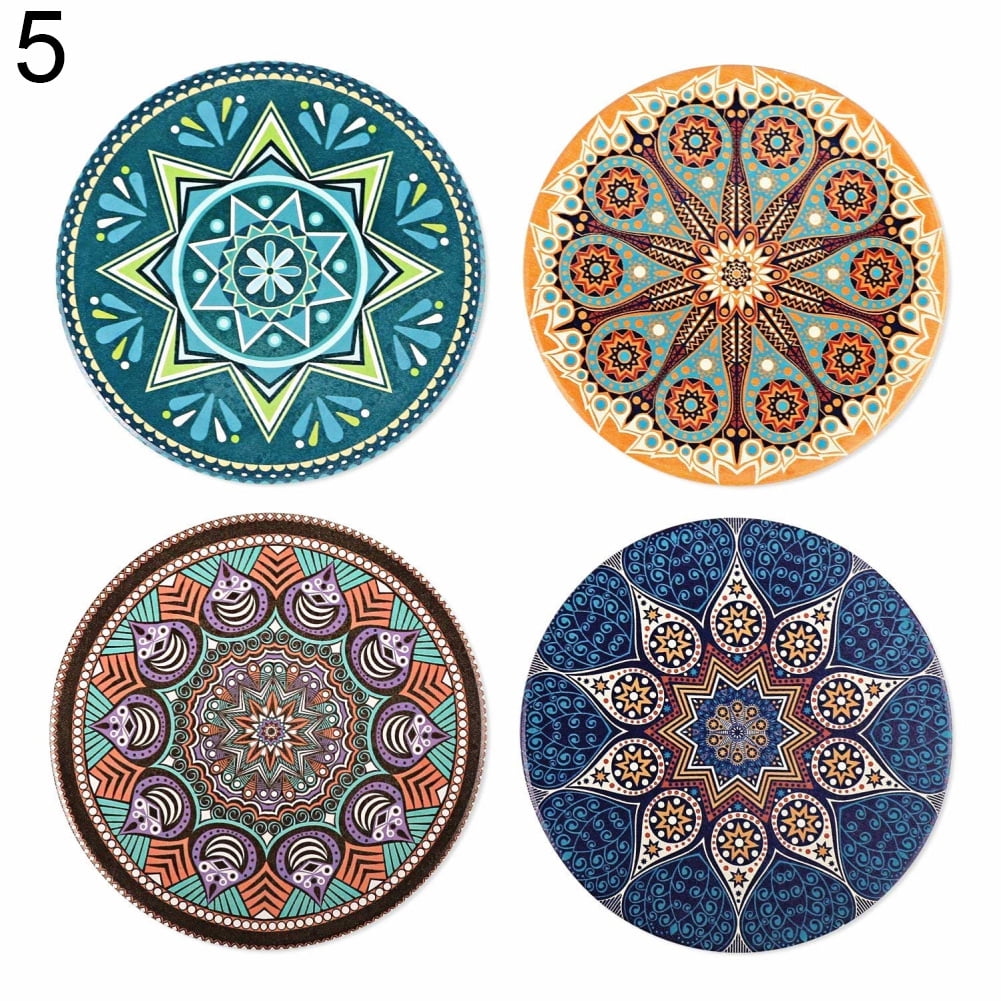 4pcs Multicoloured Round 4inch Bohemia Style Cup Mat Drink Ceramic Coasters 