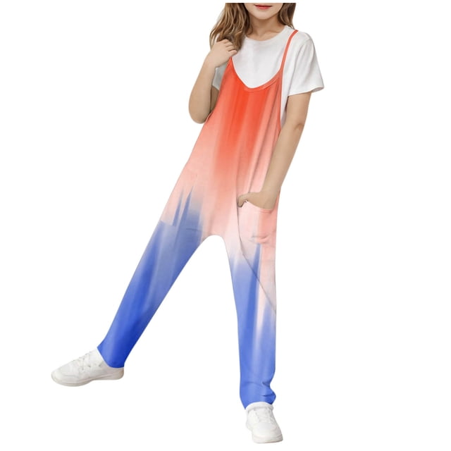 Odeerbi 5-14 Años de Chicas Jumpsuit de Verano Camisole Romper Primavera Casual Transpirable Montón Cómodo Correos Babero Pantalones de Juego