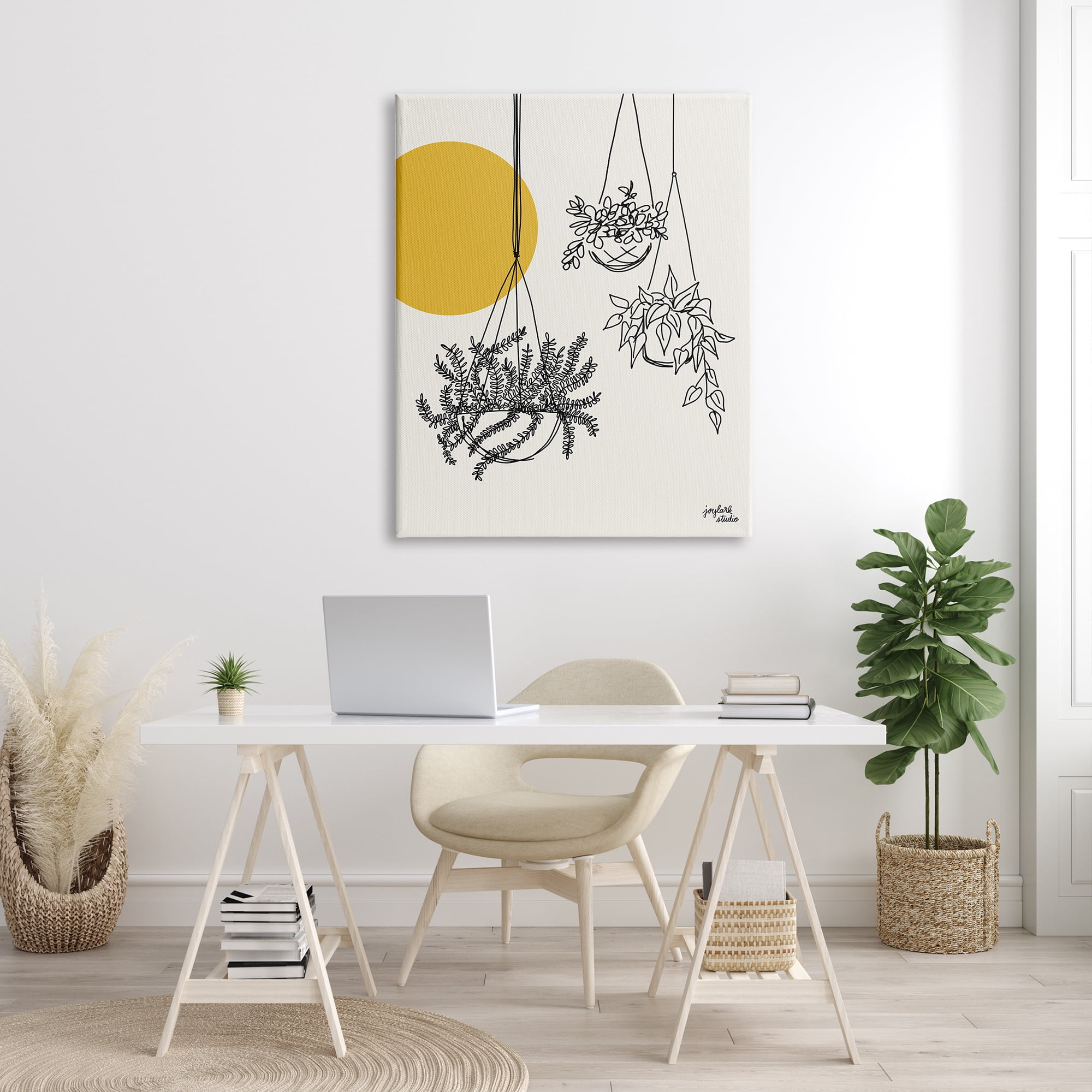 Stupell Industries Hanging Potted Plant Minimal Yellow Sun Lines Graphic Art Gallery Wrapped Canvas Print Wall Art, Design by Jess Baskin