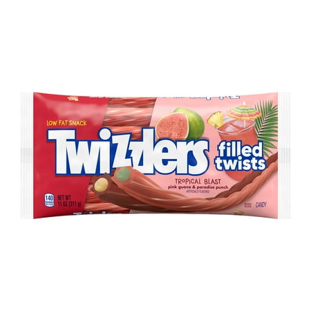 Twizzlers Filled Twists Tropical Blast Fruit Flavored Licorice Style Candy, Bag 11 oz (Pack of 2)
