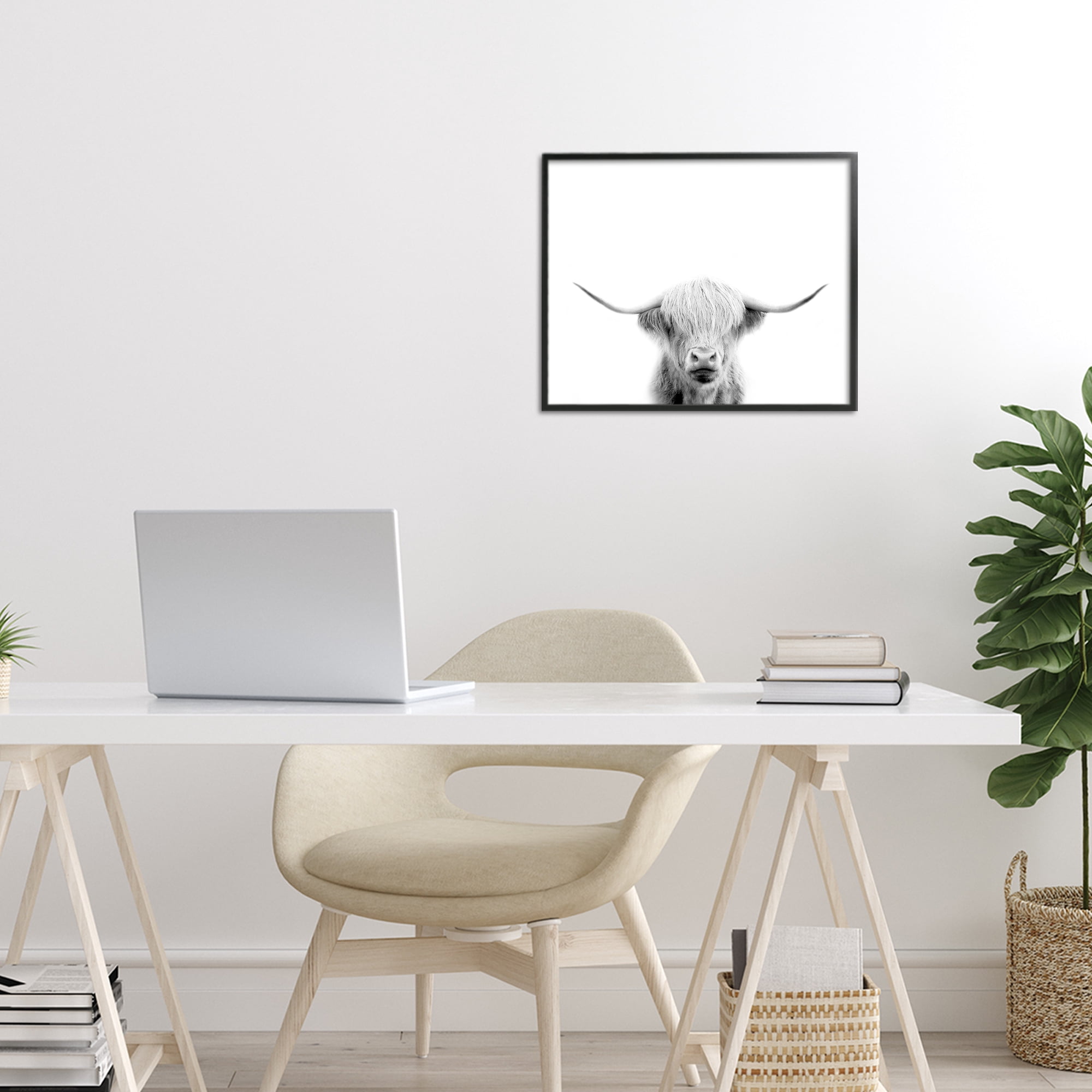 Stupell Industries Scottish Cow Portrait Black Framed Giclee Art, design by Leah Straatsma