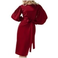 thumbnail image 2 of LSLJS Fall and Winter New Women's Temperament Round Neck Bag Hip Lantern Sleeve Large Dress, 2 of 4