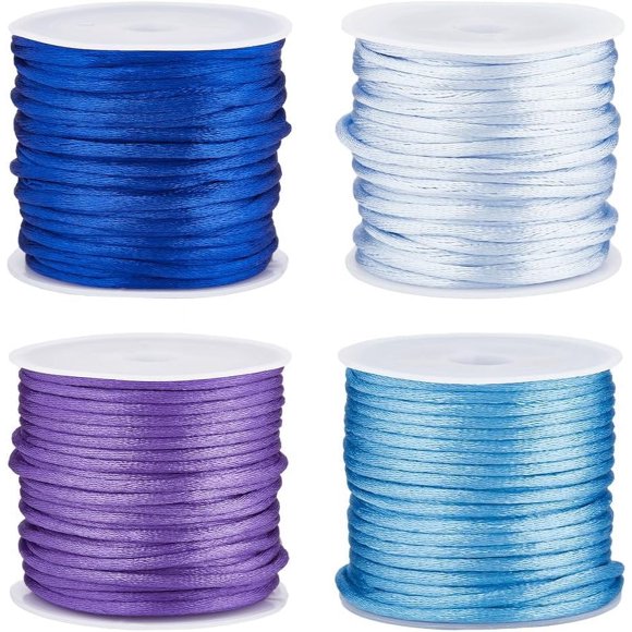 44 Yards 4 Rolls Nylon String 2mm Royal Blue Purple Nylon Cord Satin Rattail Cord Nylon String Trim Silk Cord Chinese Knot Friendship Bracelet Beading String for Braiding Craft Kumihimo