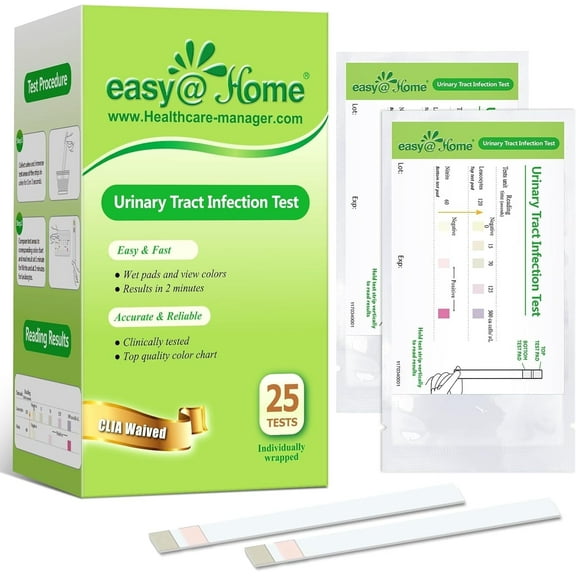 Easy@Home 25 Individual Pouch Urinary Tract Infection FSA Eligible Test Strips, UTI Urine Testing Kit for Urinalysis and Detection of Leukocytes and Nitrites
