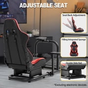 Marada Racing Cockpit Frame with Red Seat Upgrade Stable Racing Wheel Stand Fits Logitech Thrustmaster T80 T150 PC