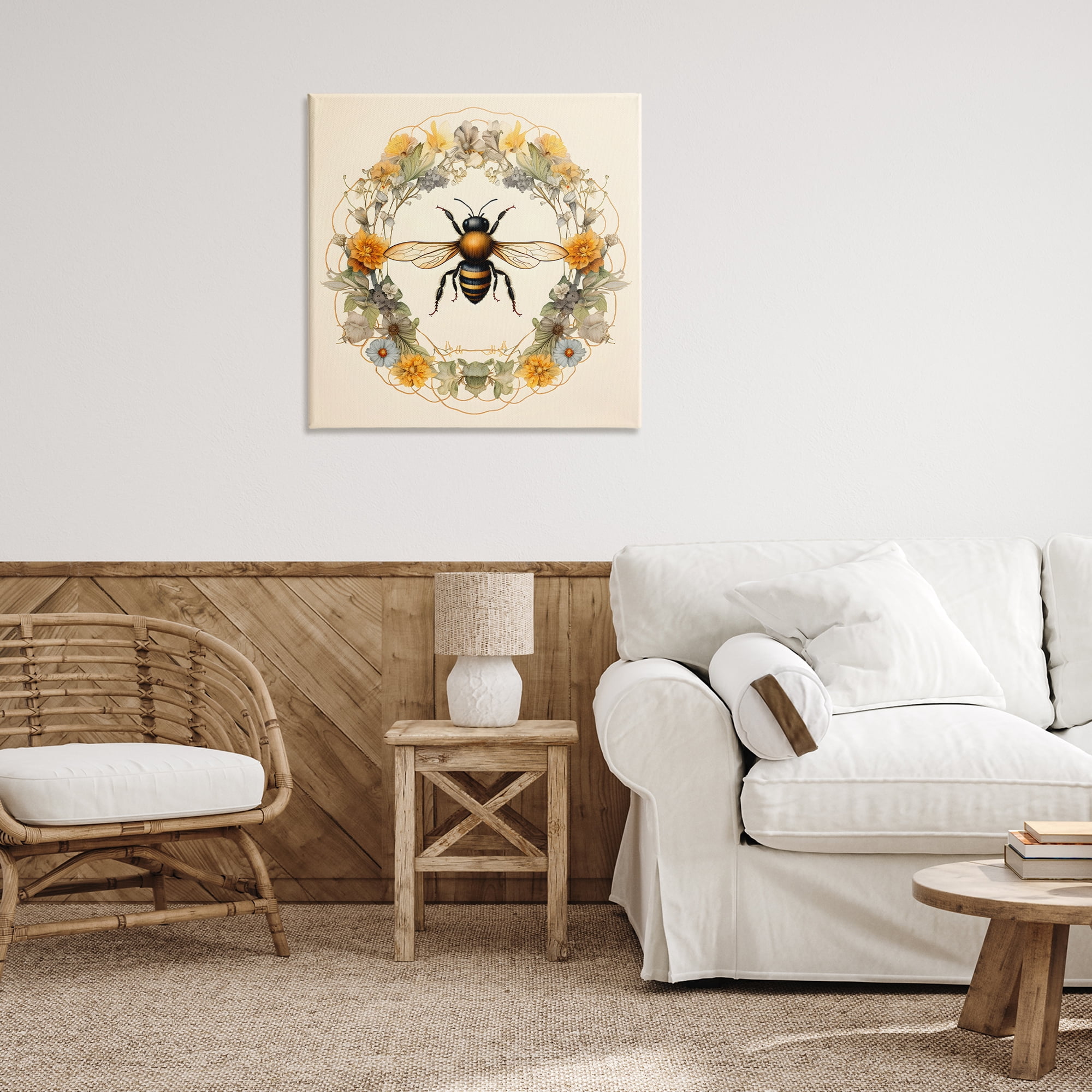 Stupell Industries Cottage Bee Wreath Animals & Insects Painting Gallery Wrapped Canvas Art Print Wall Art, 30 x 30