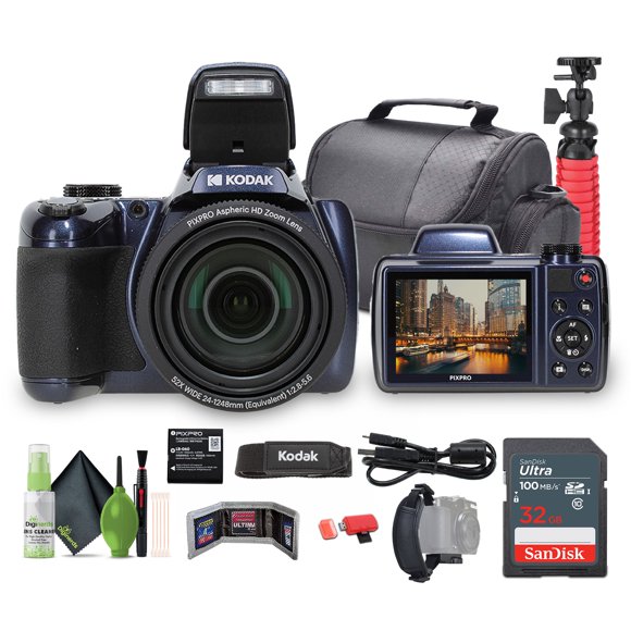 KODAK PIXPRO AZ528 Astro Zoom BSI-CMOS Bridge Appareil Photo Numérique de Vlogue 16MP 52X 1080p Wi-Fi (Bleu Minuit) Ensemble avec Carte Mémoire 32 Go + Trépied de Vlogue + Sac + Trousse de Nettoyage + Plus d'Accessoires
