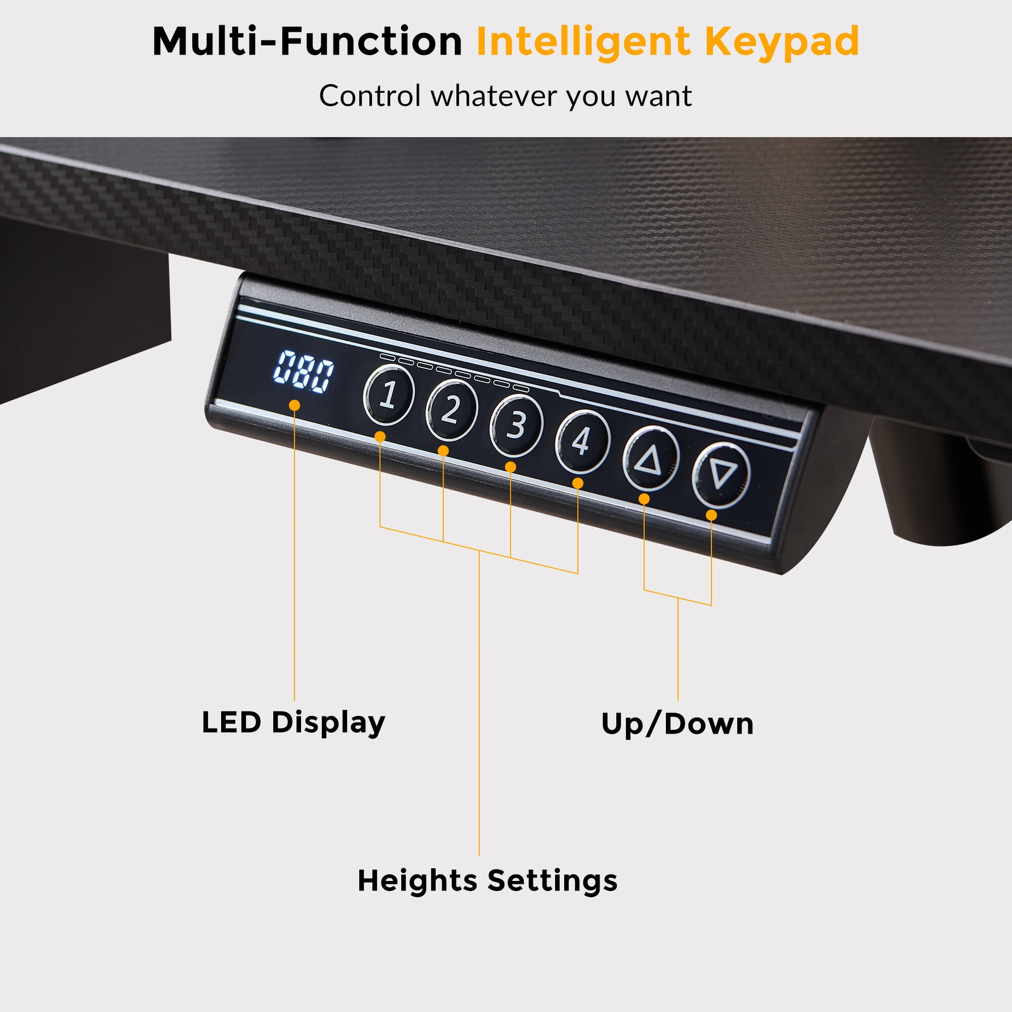 OKD 75" Electric Standing Desk with LED Strip & Power Outlets, L-Shaped Corner Desk with Shelves & Keyboard Tray, Adjustable Height Computer Desk, Carbon Fiber Black