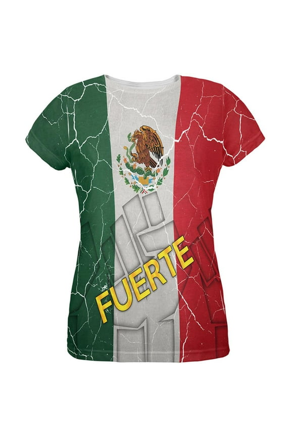 Cinco De Mayo Mexico Fuerte Strong Mexican Flag All Over Womens T Shirt Multi MD