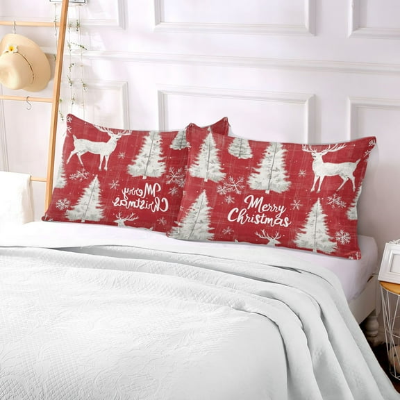 Pillow Case Plush Pillow Red Plaid Pattern with Reindeer Case standard size/King size/Queen size Bed Pillow Pillowcases