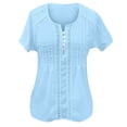 thumbnail image 4 of Puntoco 2024, tops a la moda de verano para mujer, blusas informales de manga corta con ojal de encaje y cuello en V liso para mujer, 4 of 5