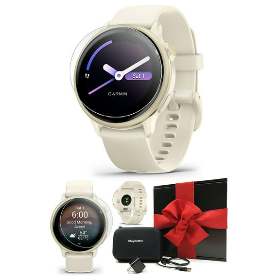 Garmin vivoactive 6 (Lunar Gold/Bone) Fitness GPS Smartwatch Gift Box Bundle with PlayBetter Screen Protectors, Wall Adapter & Hard Case