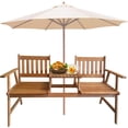 thumbnail image 2 of NiamVelo Outdoor Bench, 2 Person Wooden Garden Chair Front Porch Bench with Umbrella Hole Table and Armrests Lawn Chairs Outside for Pool Beach Backyard Balcony Yard , Natural Oiled, 2 of 7