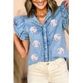 thumbnail image 2 of Women's Beau Blue Sequin Baseball Graphic Button Up Denim Top, 2 of 7