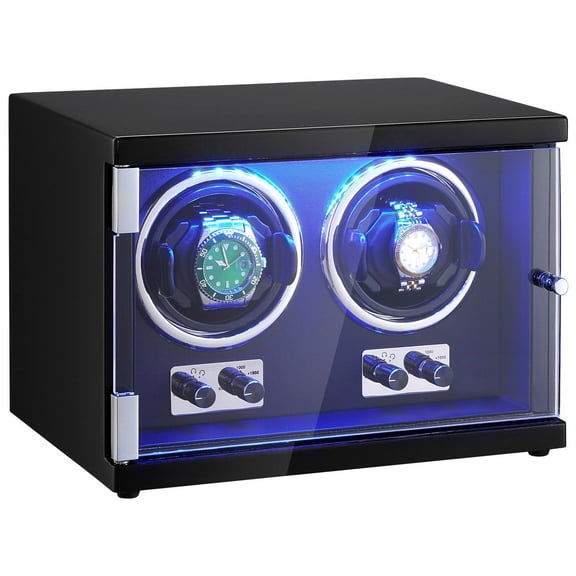 STAWAY Dual Watch Winder for Automatic Watches - Quiet Japanese Motors, Adjustable Modes, Blue LED Light, Perfect for Collectors