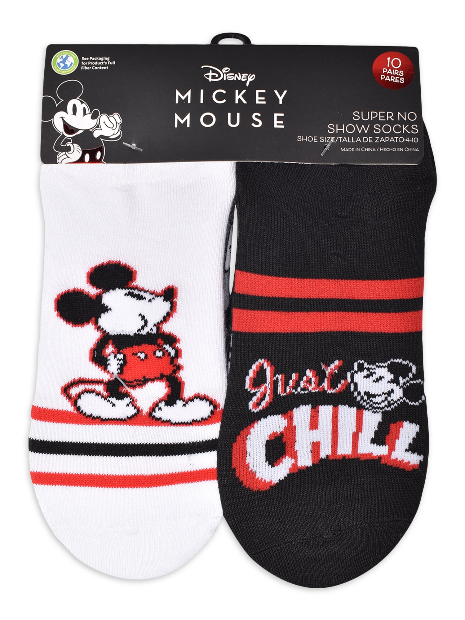 Disney Mickey and Minnie Mouse No-Show Socks 10-Pairs Boxed Set 