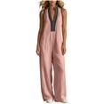 thumbnail image 3 of VBVC Women's Sleeveless V-Neck Wide Leg Jumpsuit, Summer Zipper Palazzo Pants For Women, Ladies' Stand Collar Boho One Piece Outfit with Pockets,Pink,S-2XL, 3 of 6