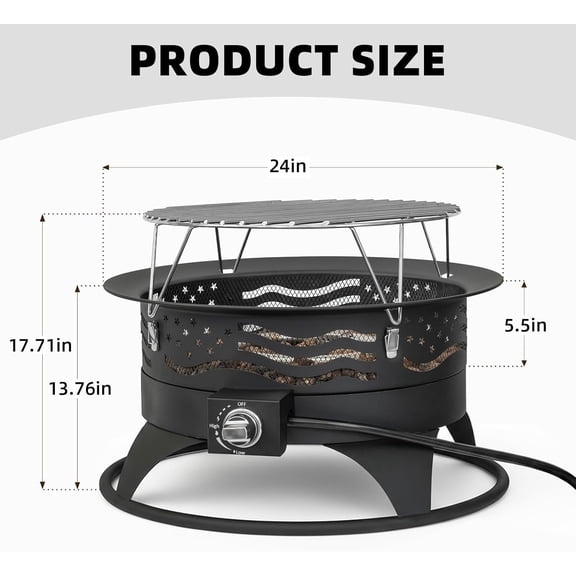 24 Inch Portable Propane Fire Pit with Grill and Adjustable Flame