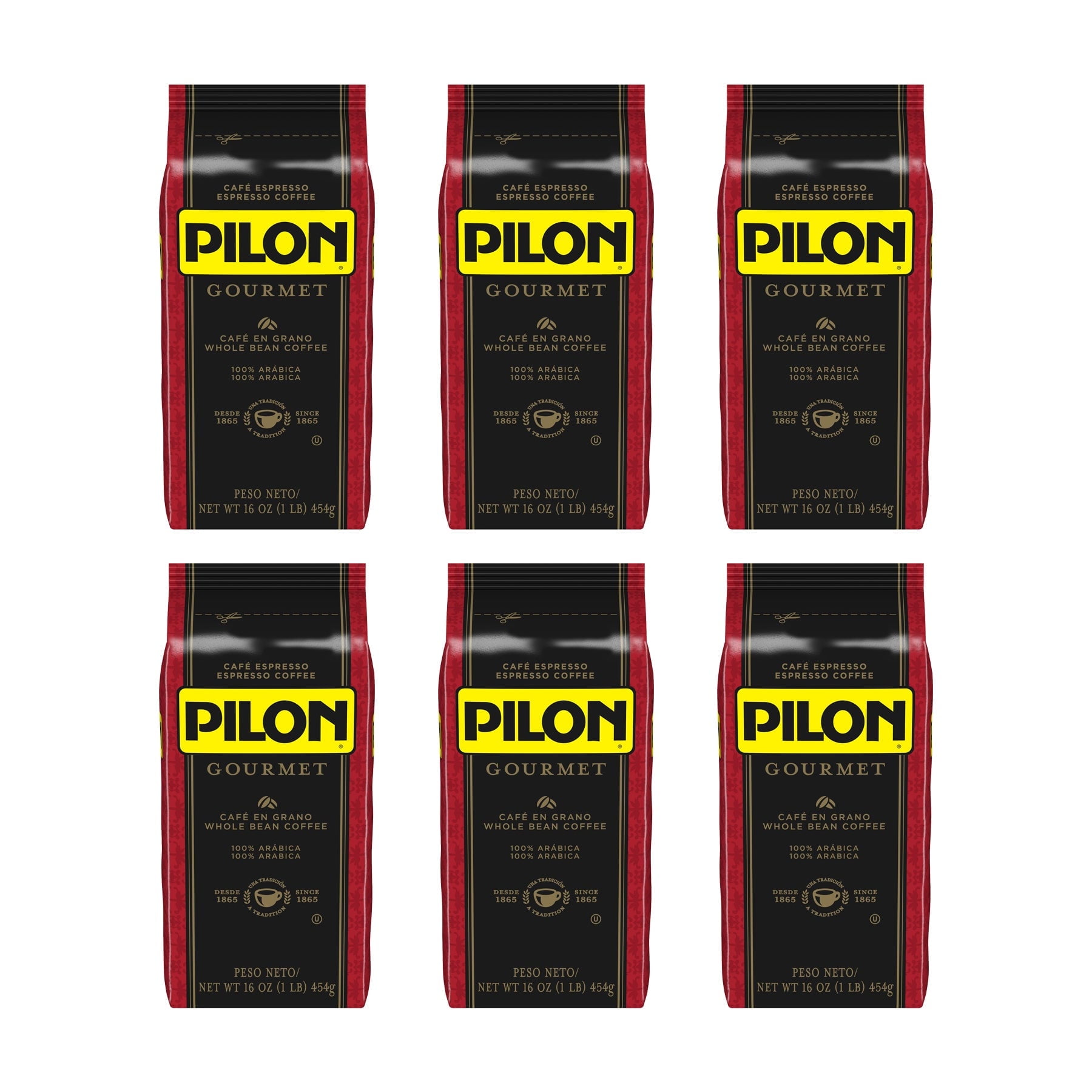 (6 Pack) Cafe Pilon Gourmet Espresso, Whole Bean Coffee, 16 oz Bag