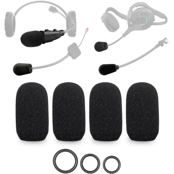 4-Pack Mic Foam Covers Compatible with Sena Boom Microphone,Motorcycle Helmet Wireless/Wired Microphone   12 O-Rings in 3 Sizes - For Various Mic Sizes - Windscreen Pop Filter