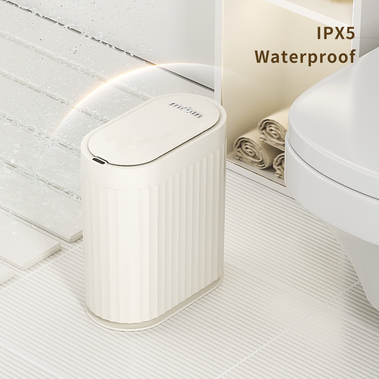 Mrbin 2 Gallon/7L Automatic Touchless Trash Can, Motion Sensor Garbage Bin with Lid Touchless Wastebasket Cream White (for Bathroom, Bedroom, Office)