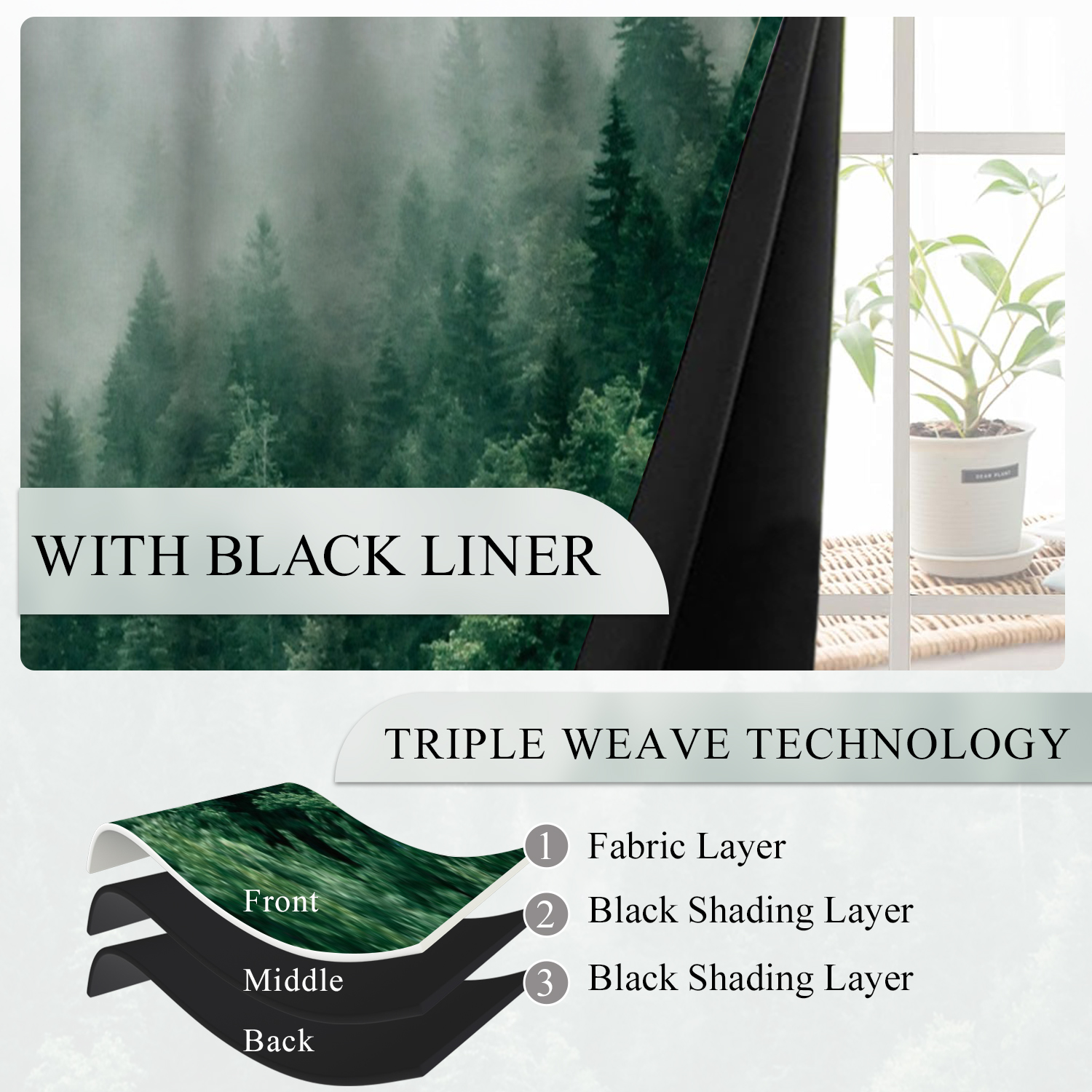 Dashan Green Forest Blackout Curtain for Living Room,Jungle Nature Thermal Insulated Drapes for Bedroom (52Wx84L,2 Panels)