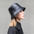 thumbnail image 3 of Bueautybox Bucket Hats for Women Trendy Faux Leather Sun Fishing Hat Fashion Cap Packable Women Winter Solid Colored Sun Bucket Hat Fisherman Cap, 3 of 7