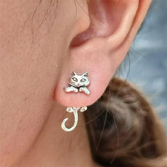 GKNET Fashion Women Retro Silver Cat Animal Earrings Ear Stud Dangle Delicate Jewelry Gifts Hot