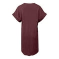 thumbnail image 4 of Adeawade Party Dresses For Women Short Sleeve V Neck Solid Colour Pullover Flowy Button Down Dress Casual Wear M Wine, 4 of 6