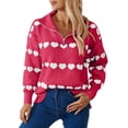 thumbnail image 1 of TaTaai Women's Casual Heart Sweater Spring Autumn Round Neck Long Sleeve Knitted Pullover Solid Color Love Print Cozy Soft Comfy Daily Vacation Wear Gift, 1 of 6