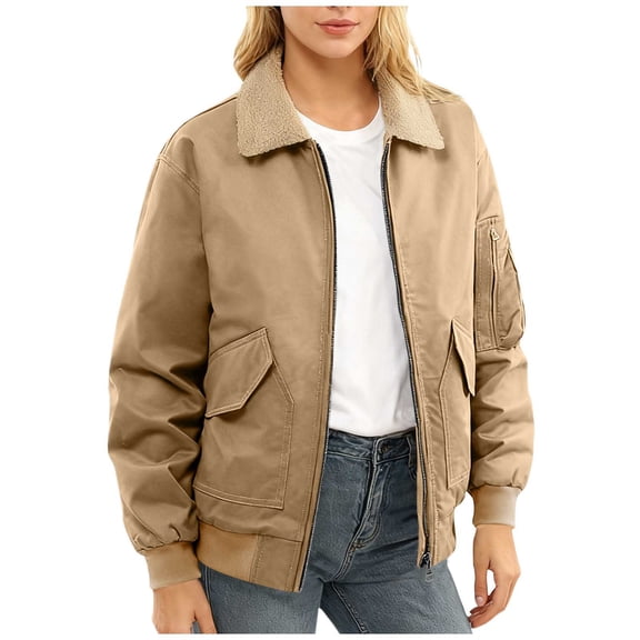 Gytharion Women’s Plus Size Fleece Jackets Zip Up Warm Lined Bomber Coats Turn Down Collar Long Sleeve Winter Jackets for Fall and Winter