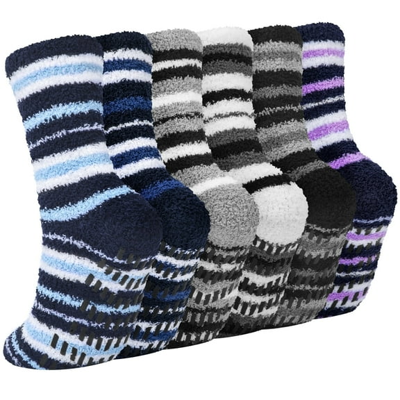 PUMIER 6 Pack Men Fuzzy Socks Warm Winter Soft Fluffy Cozy Slipper Fleece Socks for Men