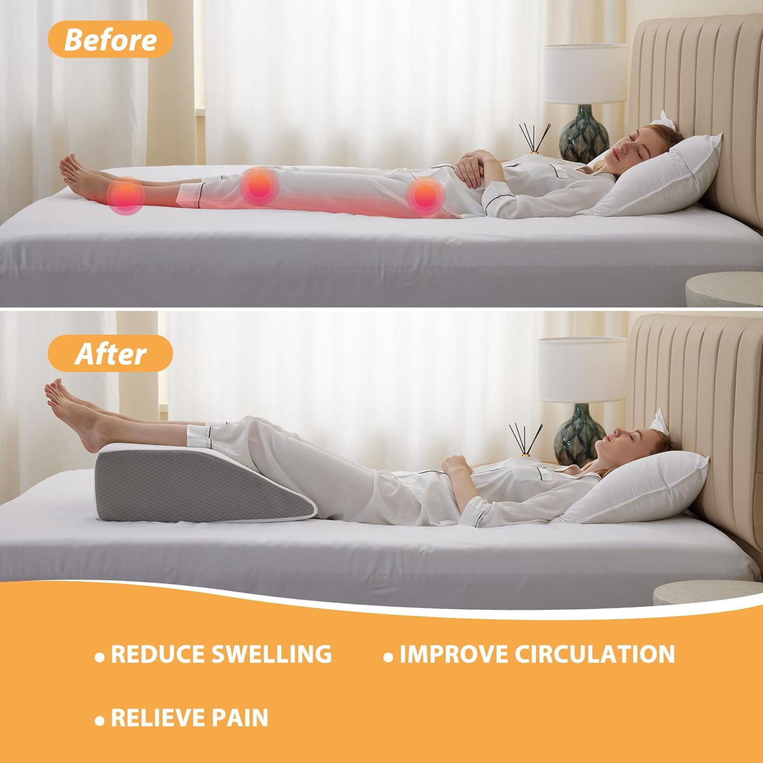 8in Leg Elevation Pillow for Blood Circulation, Leg Wedge Pillow for After Surgery , Foot Knee Pillow White/Grey