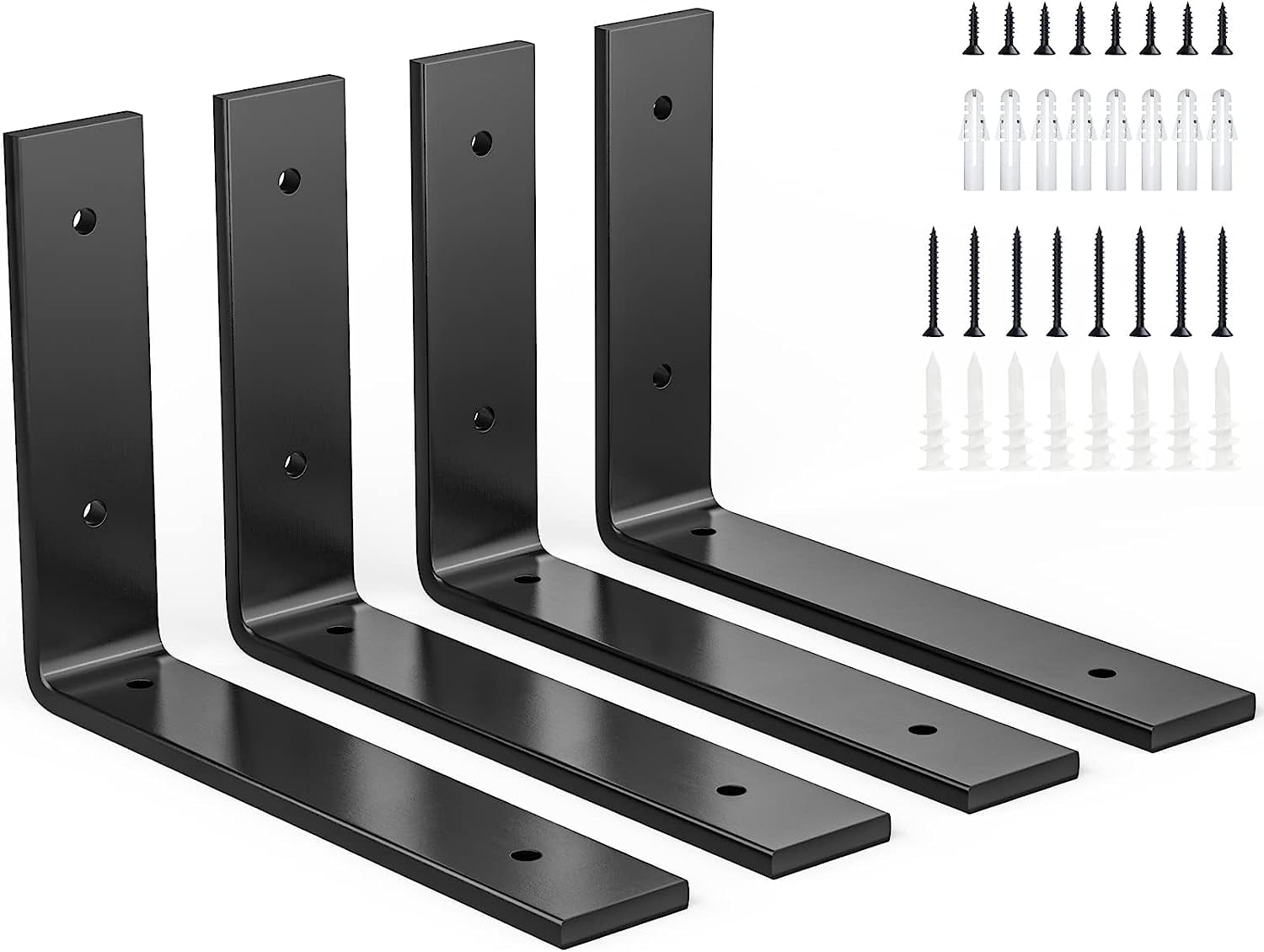 4 Pack 8"x6" , 0.2inch Thick Black L Shelf Bracket, Iron Shelf