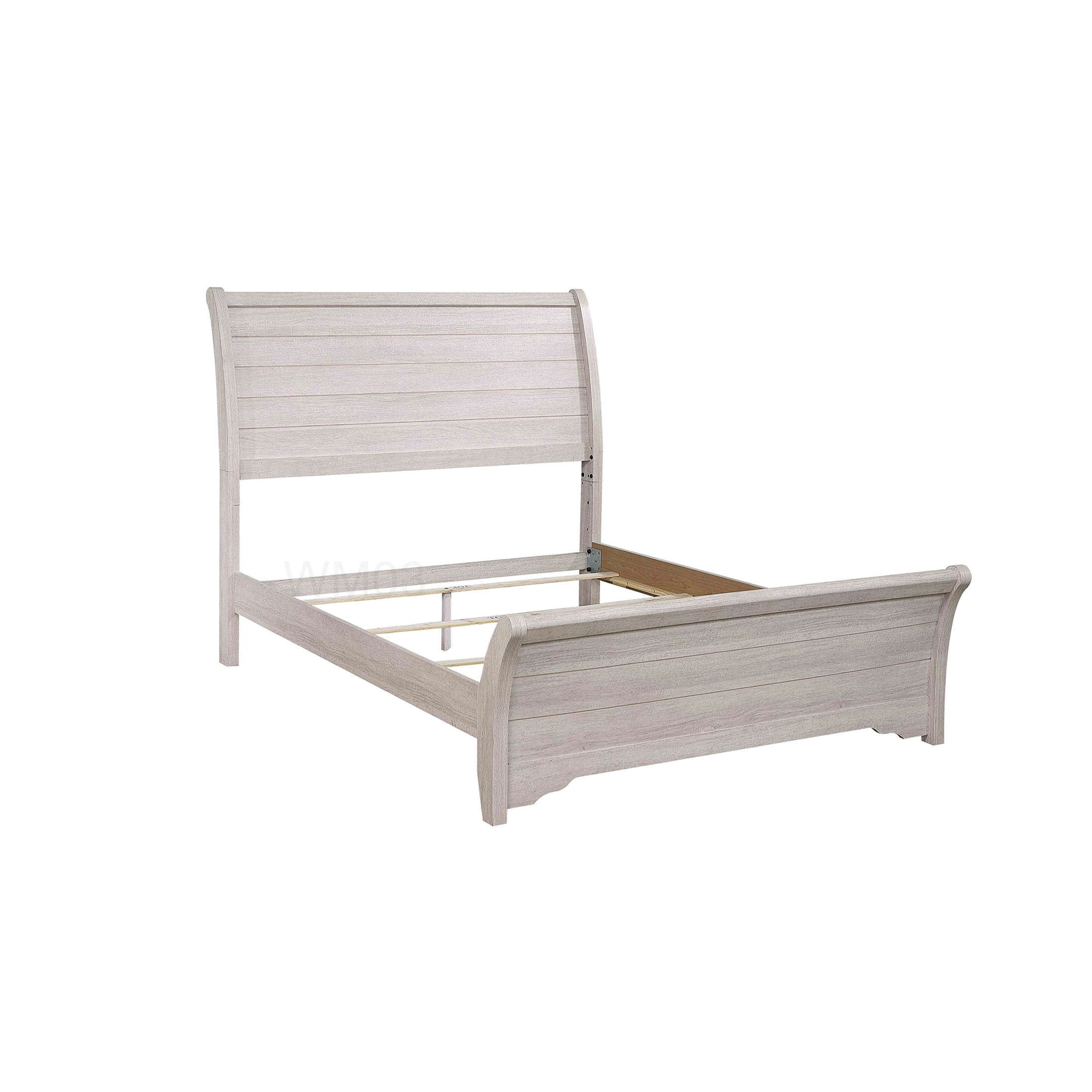 Queen Size Upholstered Bed Frame, Gray Modern Platform Bed with Curved Headboard