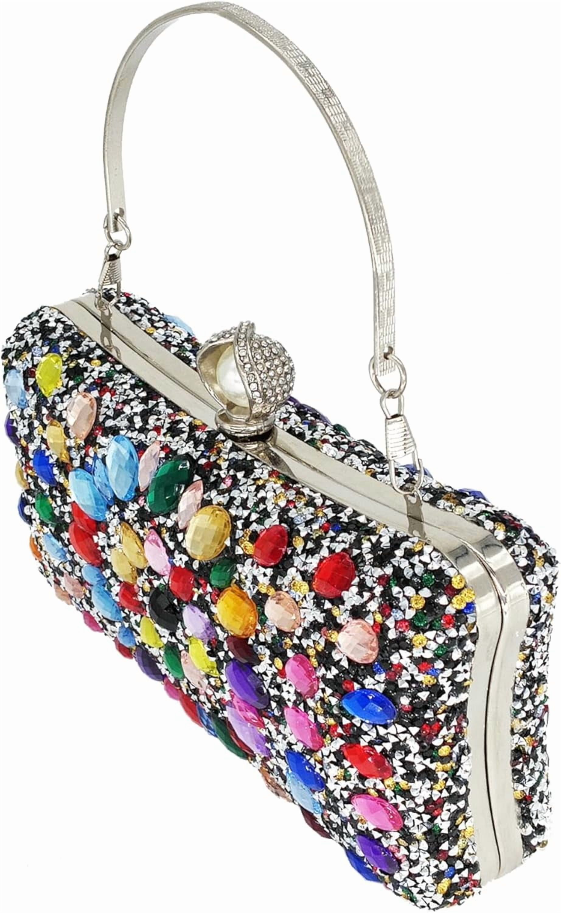Kwuty Rhinestone Clutch Purses for Women Evening Wedding Formal - Round Pearl Clasp Handbag - Crystal Diamond Bag