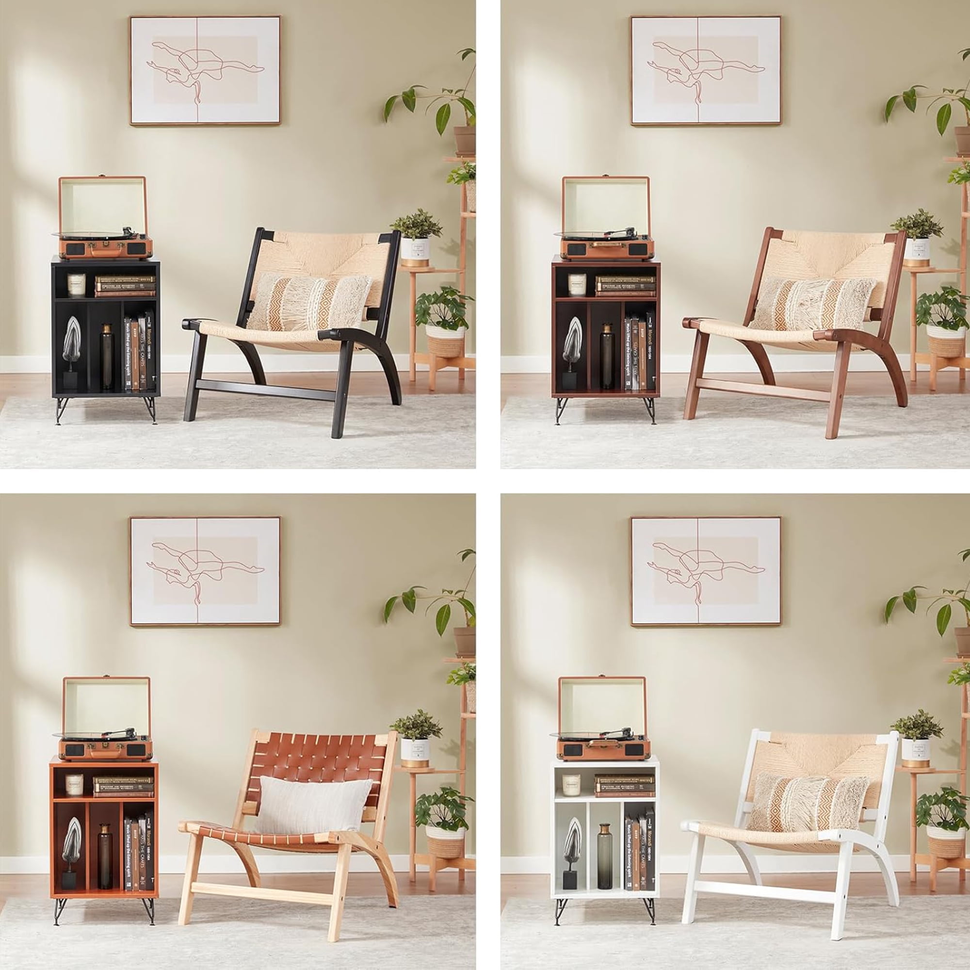 MAYEERTY Modern Boho Accent Chair, Scandinavian Beech Wood, Braided Jute Woven Seat & Back, Light Amber-Beige