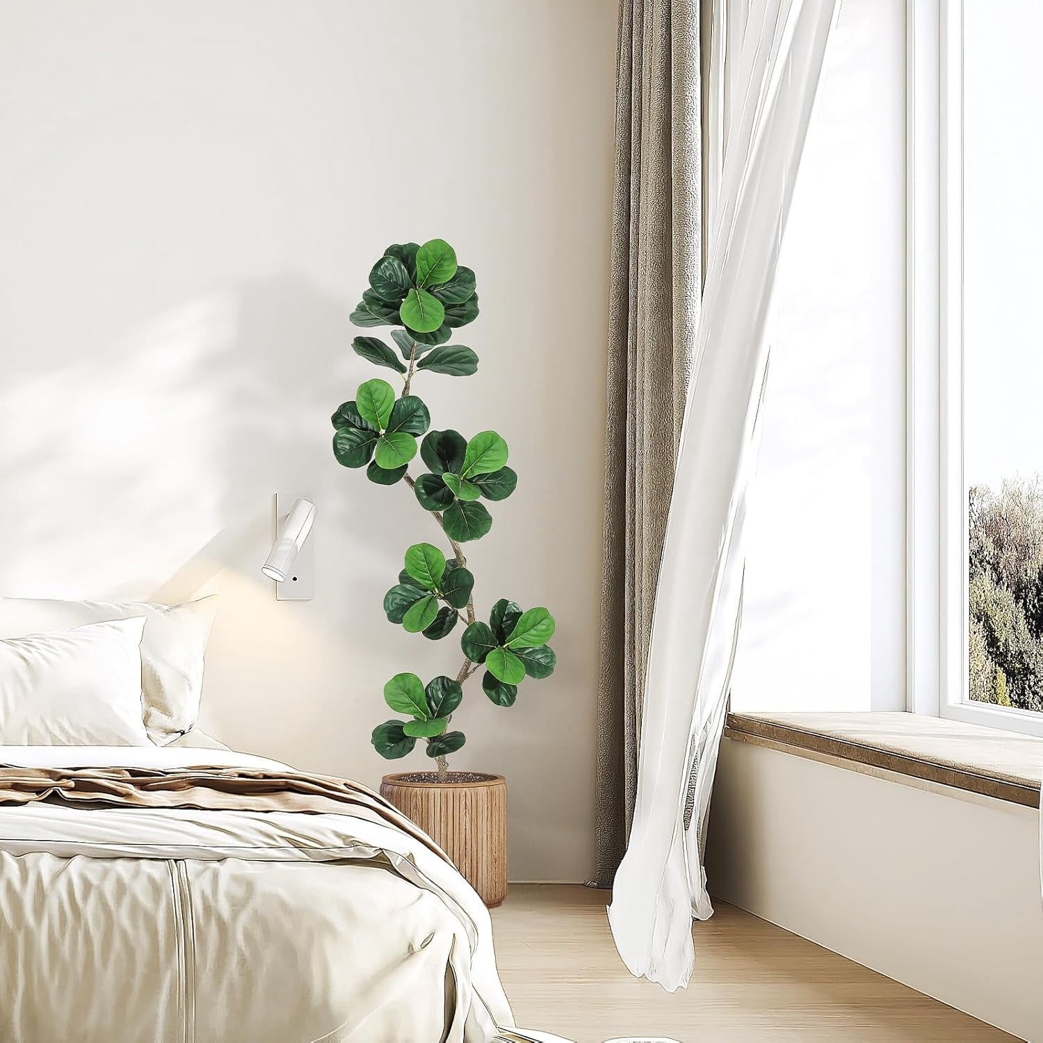6ft Fiddle Leaf Fig Artificial Tree, Fake Rubber Tall Fake Floor Plant in Pot, Faux Plants Indoor with Moss, for Home Office Living Room Decor, with White Planter