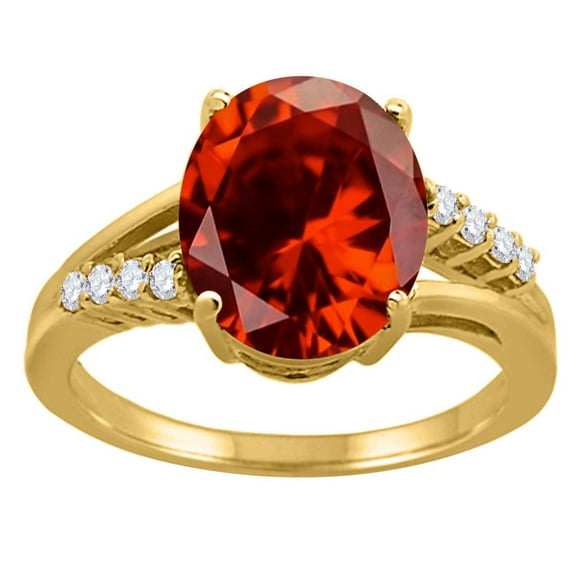 Mauli Jewels Rings for Women 3.3 Carat Oval Shaped Garnet and Diamond Ring 4-Prong 10K Yellow Gold