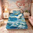 thumbnail image 4 of Manfei Ukiyo-e Crane Wave Twin Sheet Sets for Teens, Moon Cherry Bedding, Blue White Gold 3 Pieces, 1 Flat Sheet, 1 Fitted Sheet and 1 Pillowcase, 4 of 6