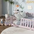 thumbnail image 5 of Full Size Kids Toddler Floor Bed with Door and Fence, UHOMEPRO Montessori Floor Bed with Slats and Safety Guardrails, Solid Wood Full Bed Frame for Bedroom, Pink, 5 of 14