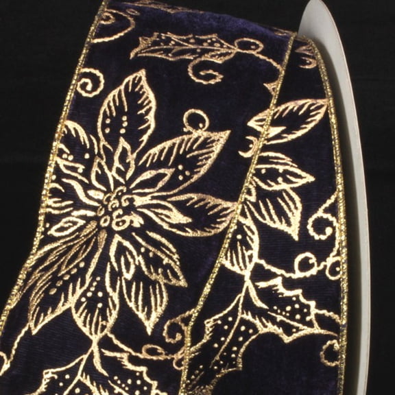 The Ribbon People Navy Blue and Gold Contemporary Floral Craft Ribbon 3" x 20 Yards