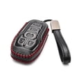 thumbnail image 2 of Vitodeco Genuine Leather Smart Key Fob Case Cover Protector Compatible for Ford Fusion, Explorer, Escape, Edge, F-150, Mustang (2015 - 2017 Models) - 5-Button, Black/Red, 2 of 5