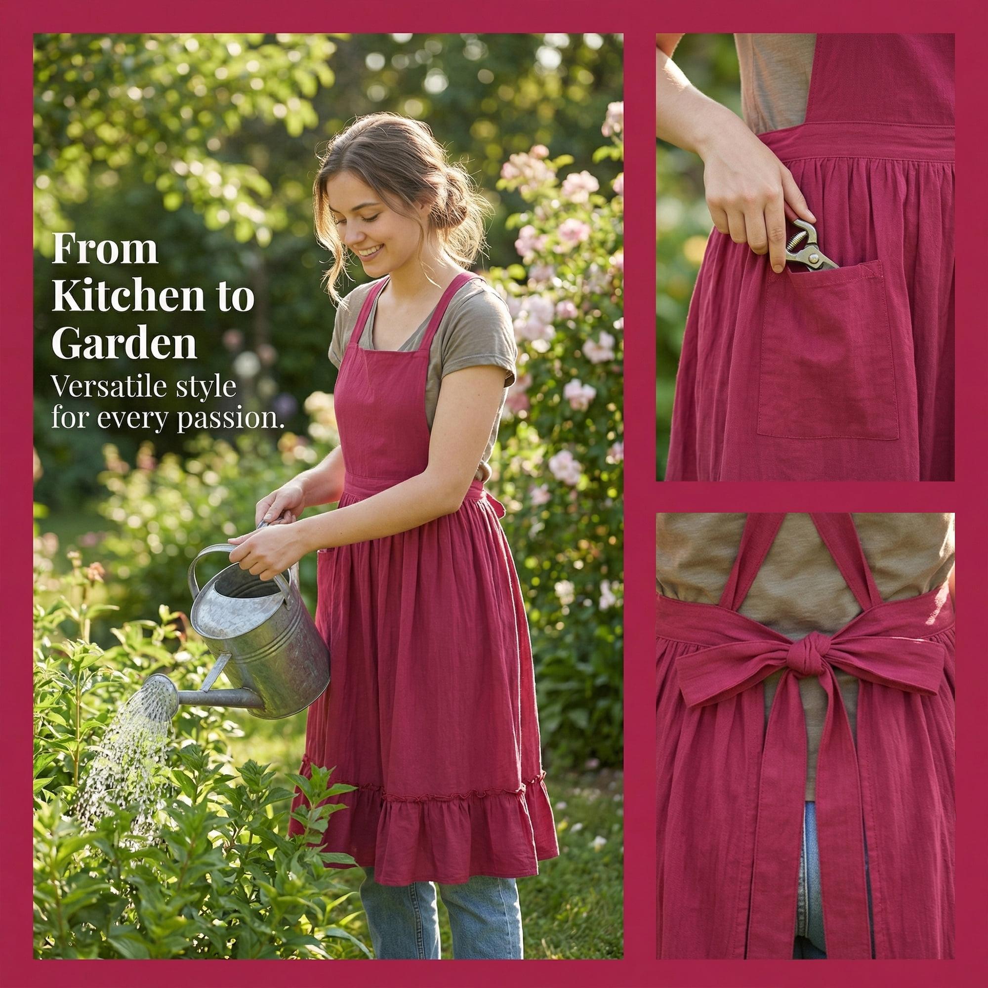 Unique Bargains Aprons for Women with Pockets Kitchen Apron Extra Long Waist Red