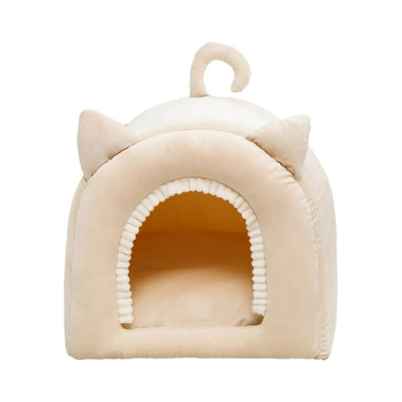 Cute Cave Bed Hut Kennels Cama para perros pequeños Cama para gatitos Casas para gatos Tiendas para mascotas Suave y cómoda para interior Felpa cálida Beige Colco Cama cueva